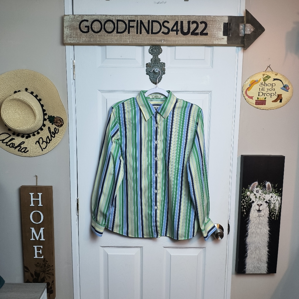 Orvis Womens Striped Casual Long Sleeve Button Up Shirt Size 12